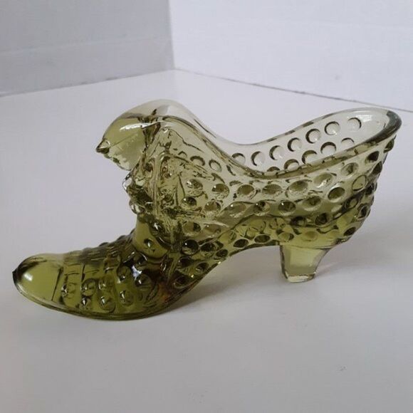 Vintage Fenton Glass Green Hobnail Shoe Collection Decor - Picture 1 of 12